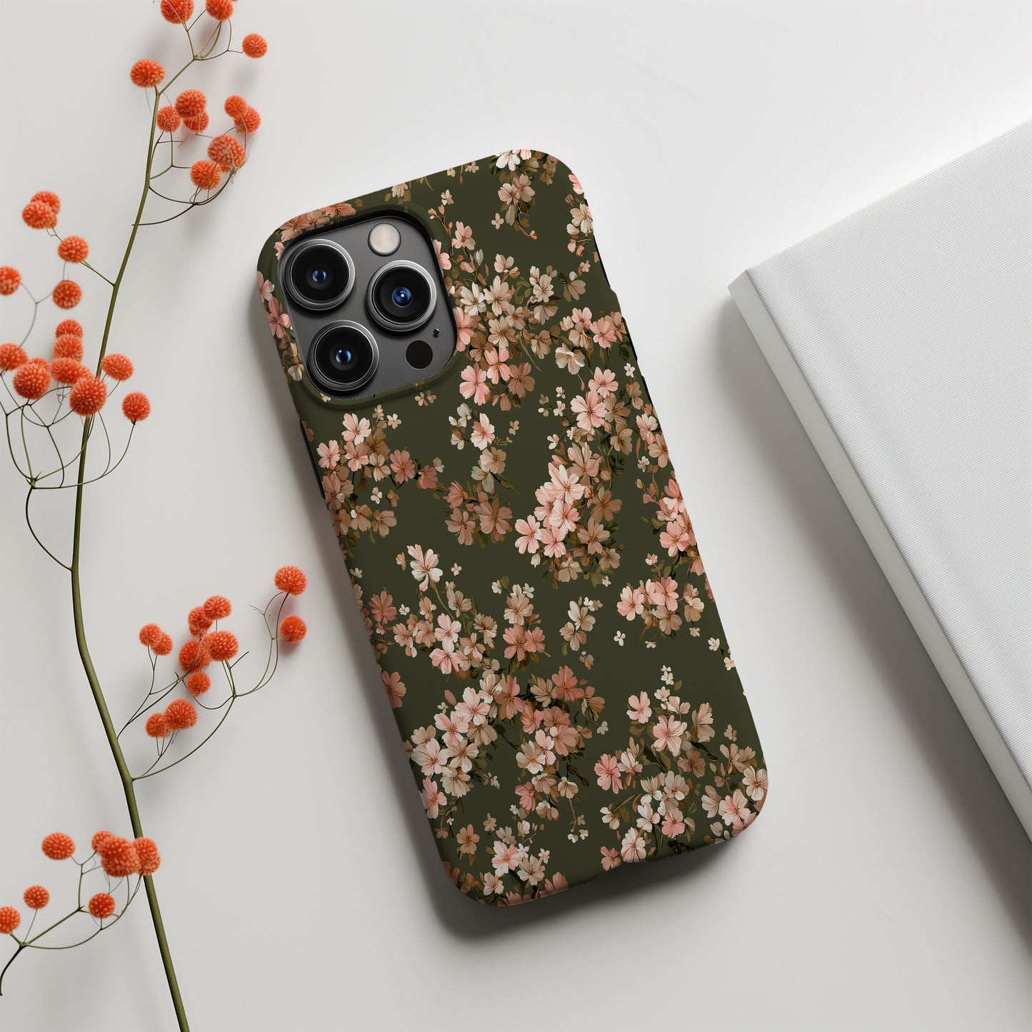 🌿 Vintage Rosewood Floral Protective Phone Case