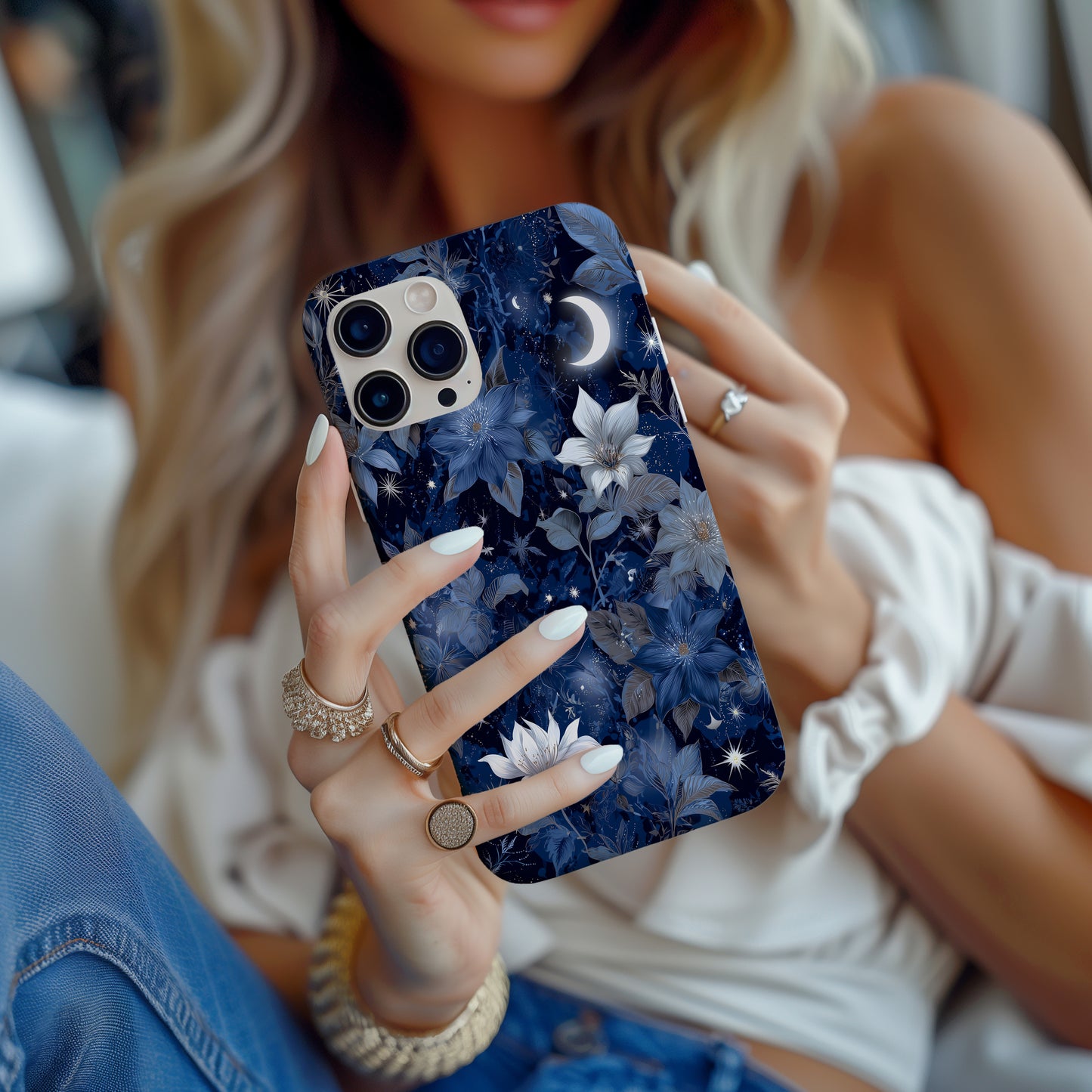 🌙 Midnight Moon Garden Protective Phone Case