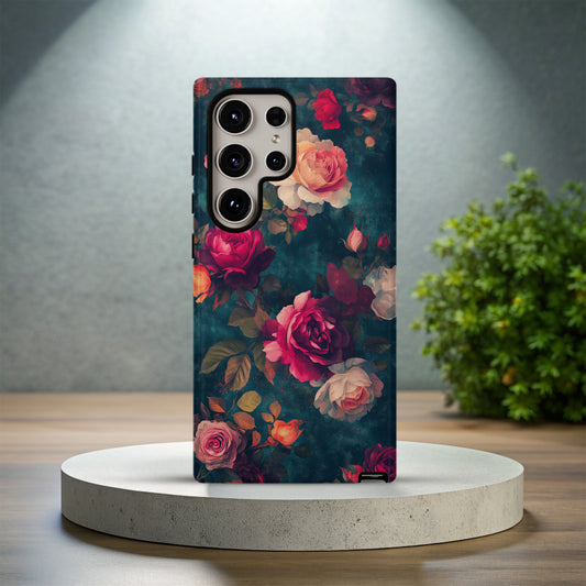 Vintage Midnight Rose Garden Protective Phone Case