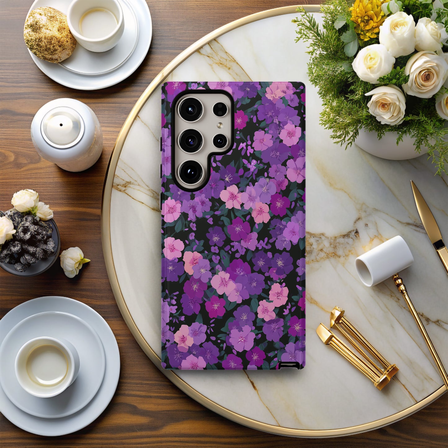 Violet Whisper Garden – Elegant Floral Protective Phone Case