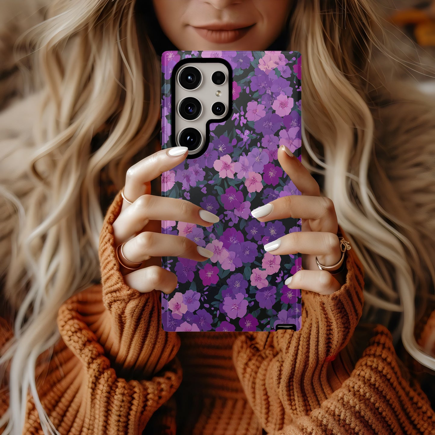Violet Whisper Garden – Elegant Floral Protective Phone Case
