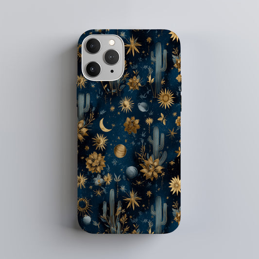 Celestial Desert Dreams – Gold Cosmic Cactus Protective Phone Case