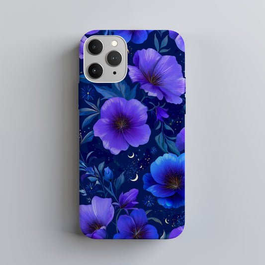 Midnight Bloom – Cosmic Blue & Violet Floral Protective Phone Case