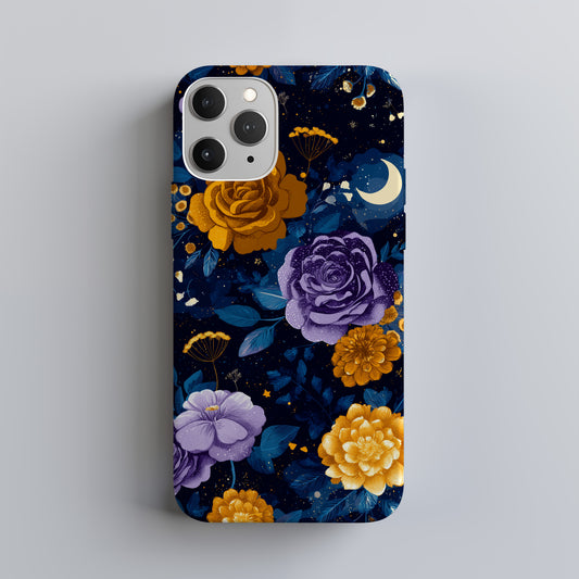 Moonlit Garden Luxe – Gold & Violet Night Floral Protective Phone Case