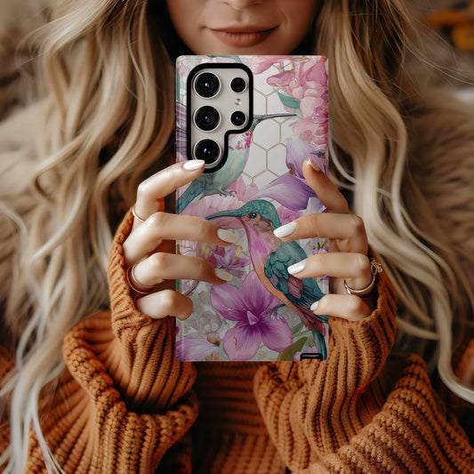 🌸 “Hummingbird Blossom Garden” Protective Phone Case