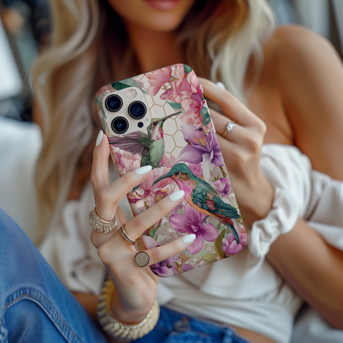 🌸 “Hummingbird Blossom Garden” Protective Phone Case