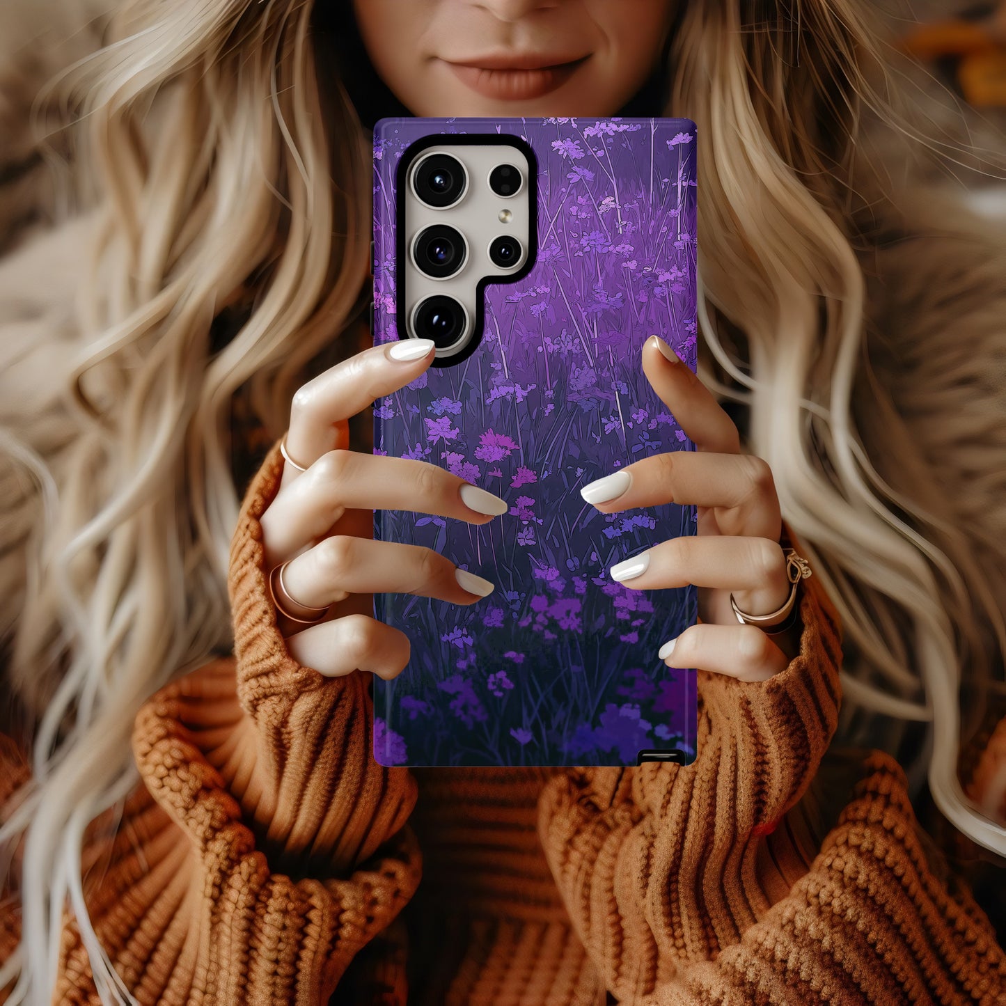 💜 “Midnight Bloom Meadow” Protective Phone Case