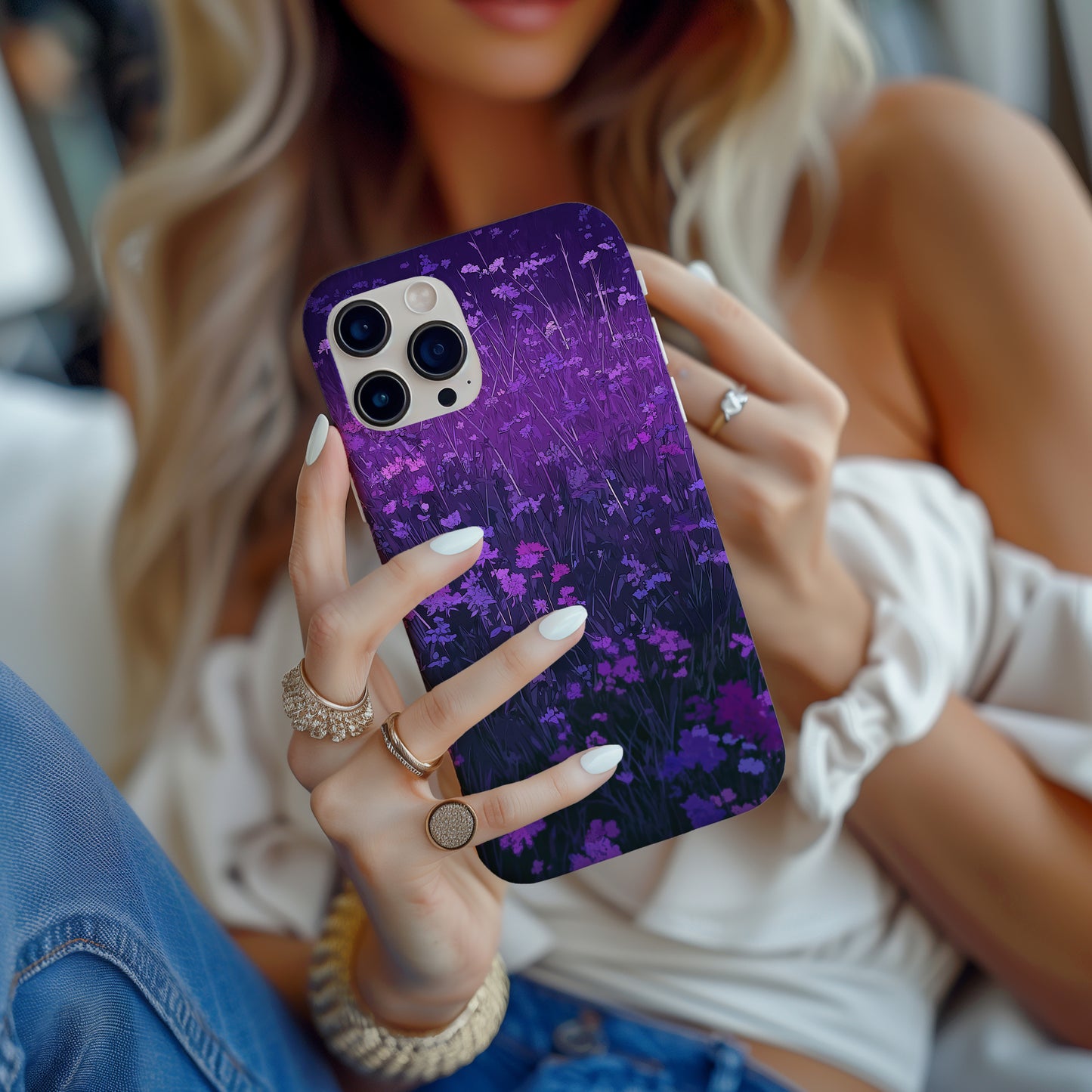 💜 “Midnight Bloom Meadow” Protective Phone Case