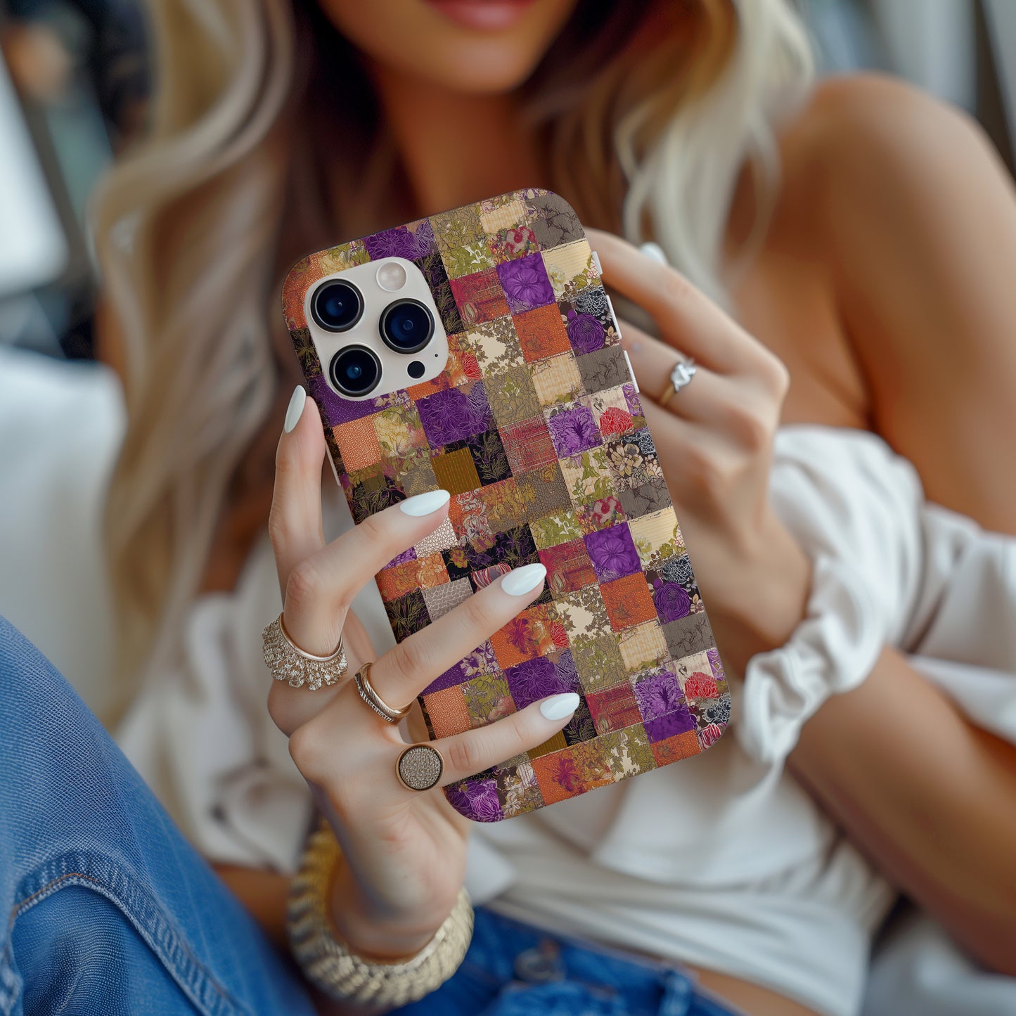 Autumn Bloom Patchwork Protective Phone Case