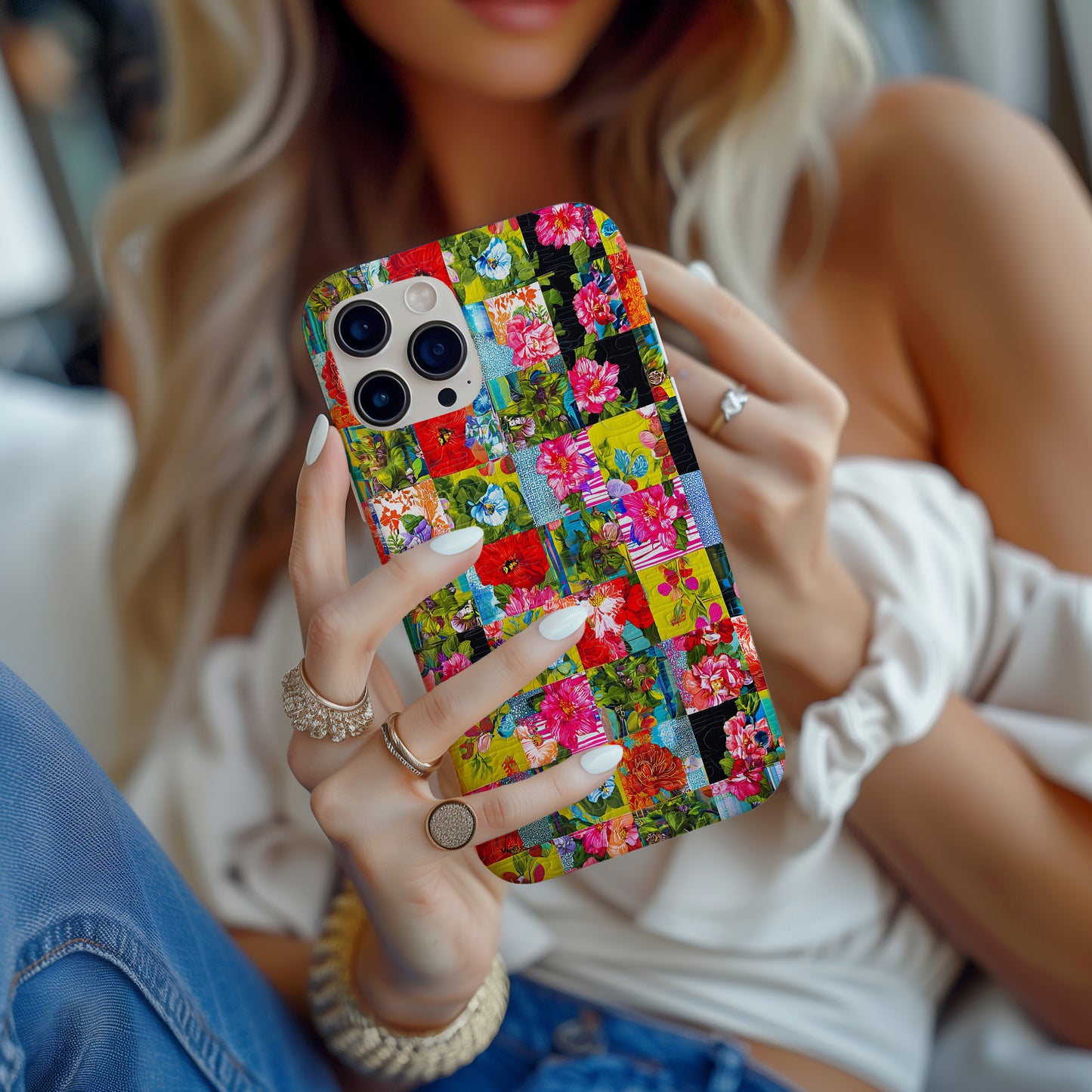 Tropical Bloom Patchwork Protective Phone Case