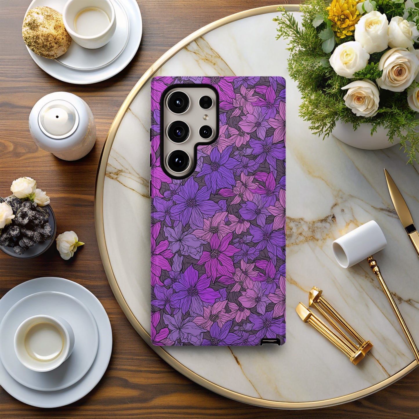 🌺 Violet Bloom Garden Protective Phone Case
