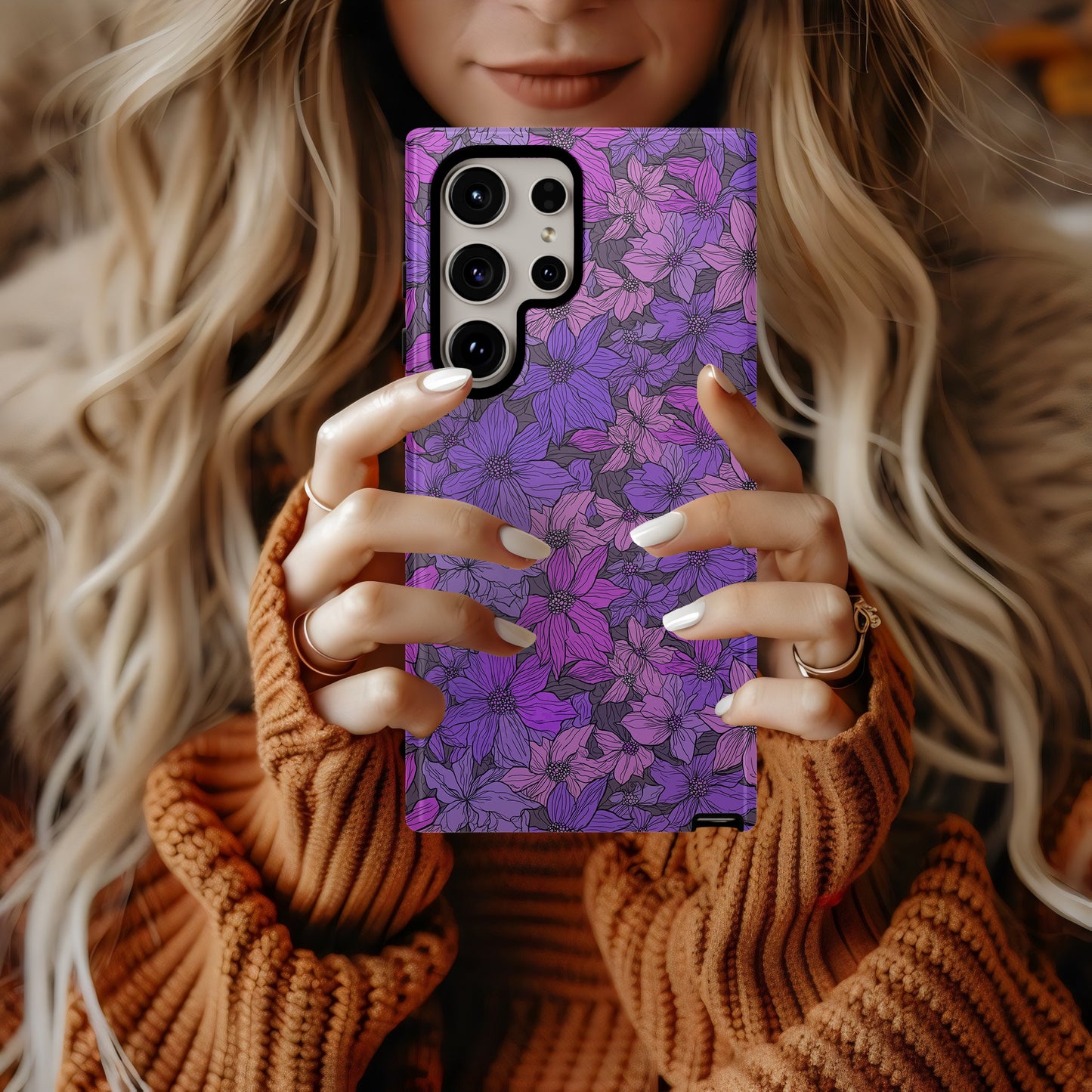 🌺 Violet Bloom Garden Protective Phone Case
