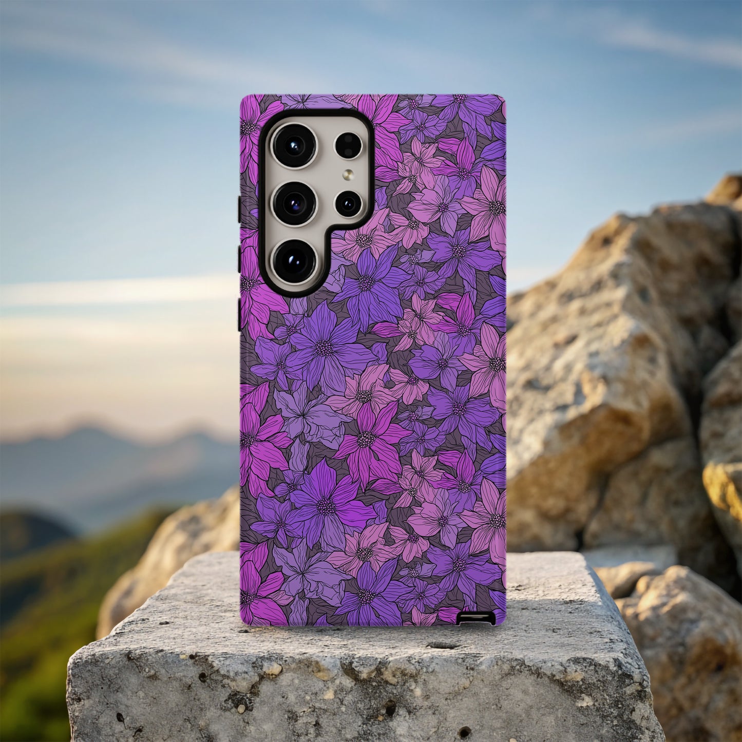 🌺 Violet Bloom Garden Protective Phone Case