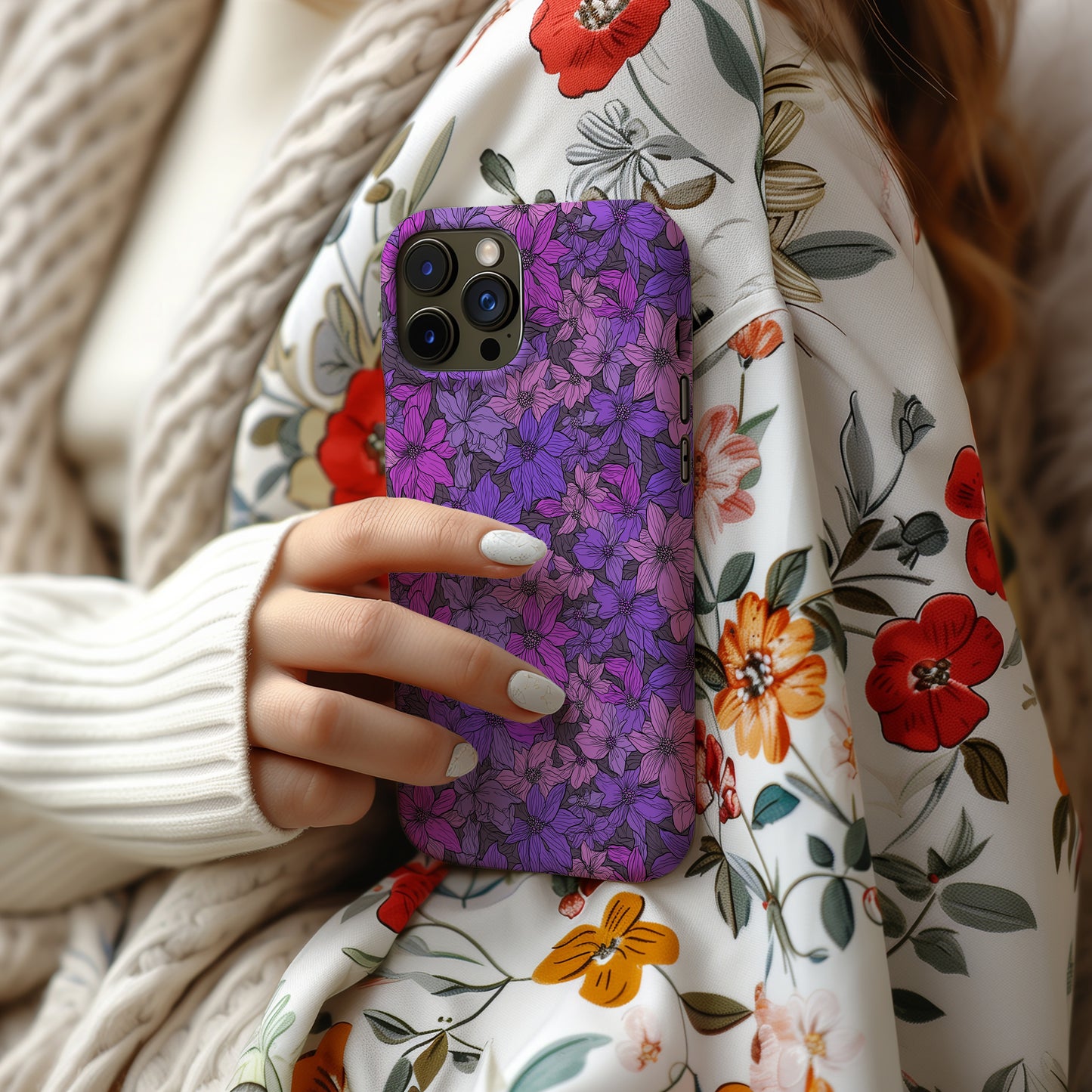 🌺 Violet Bloom Garden Protective Phone Case