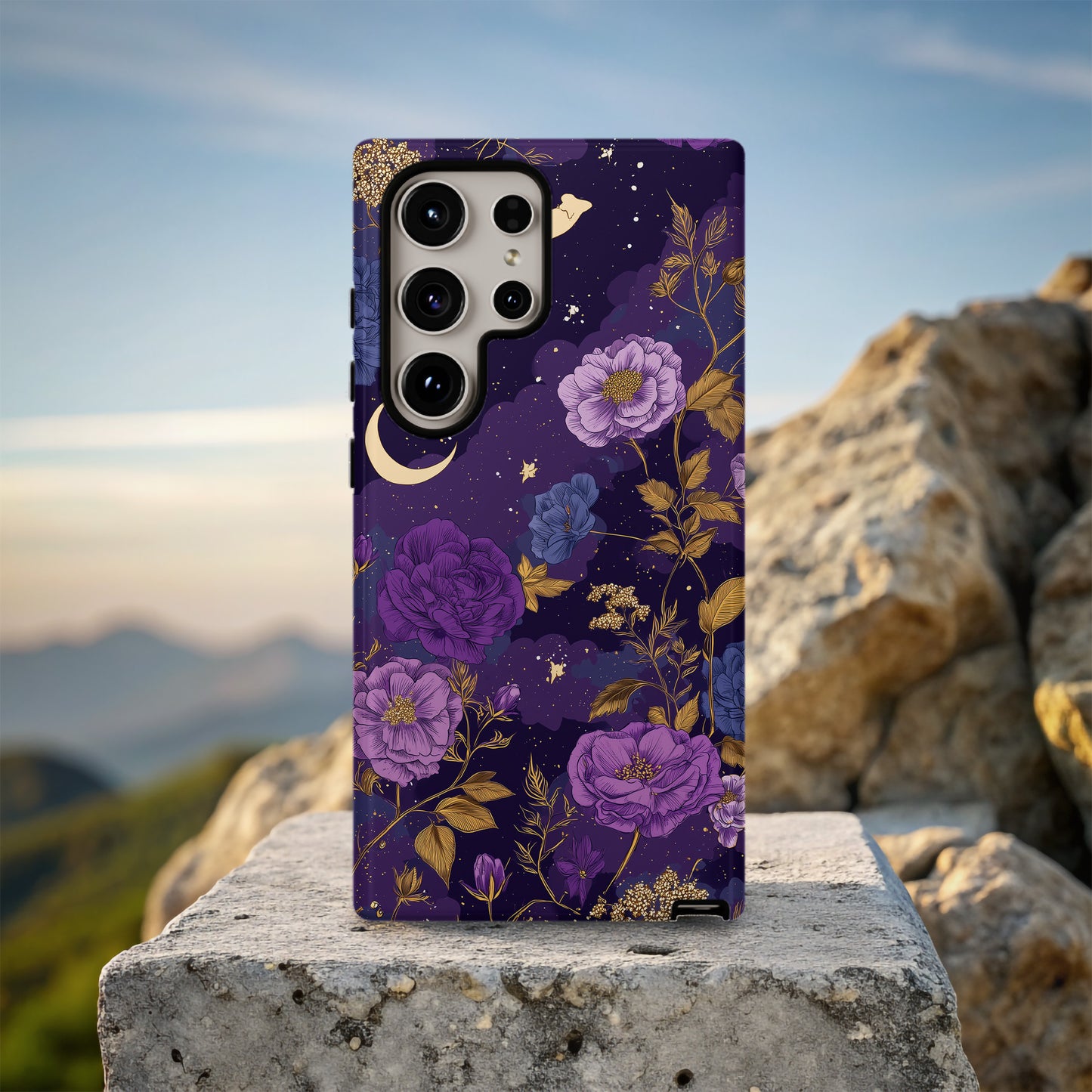 Midnight Violet Bloom Protective Phone Case