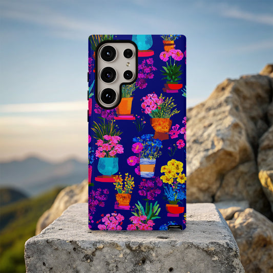 🌸 Midnight Garden Pots – Vibrant Floral Protective Phone Case 🌸