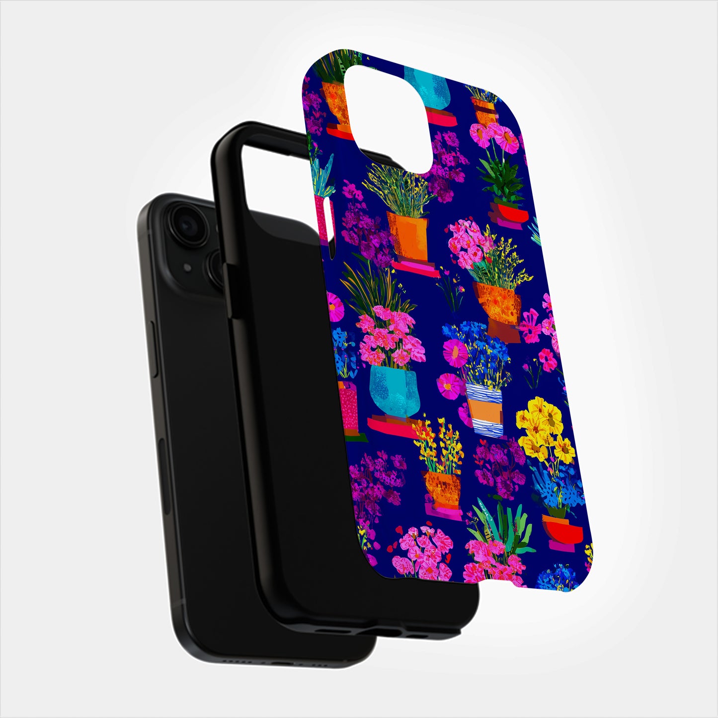 🌸 Midnight Garden Pots – Vibrant Floral Protective Phone Case 🌸