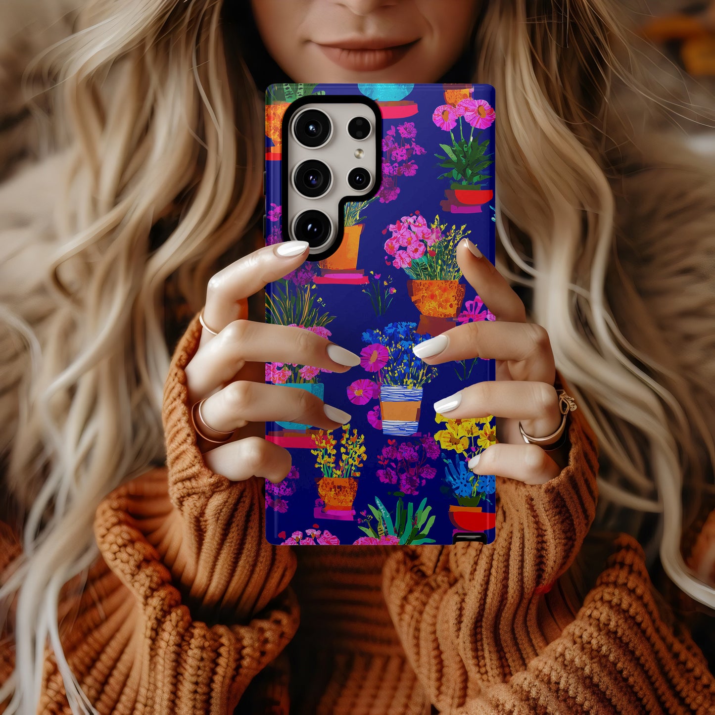 🌸 Midnight Garden Pots – Vibrant Floral Protective Phone Case 🌸
