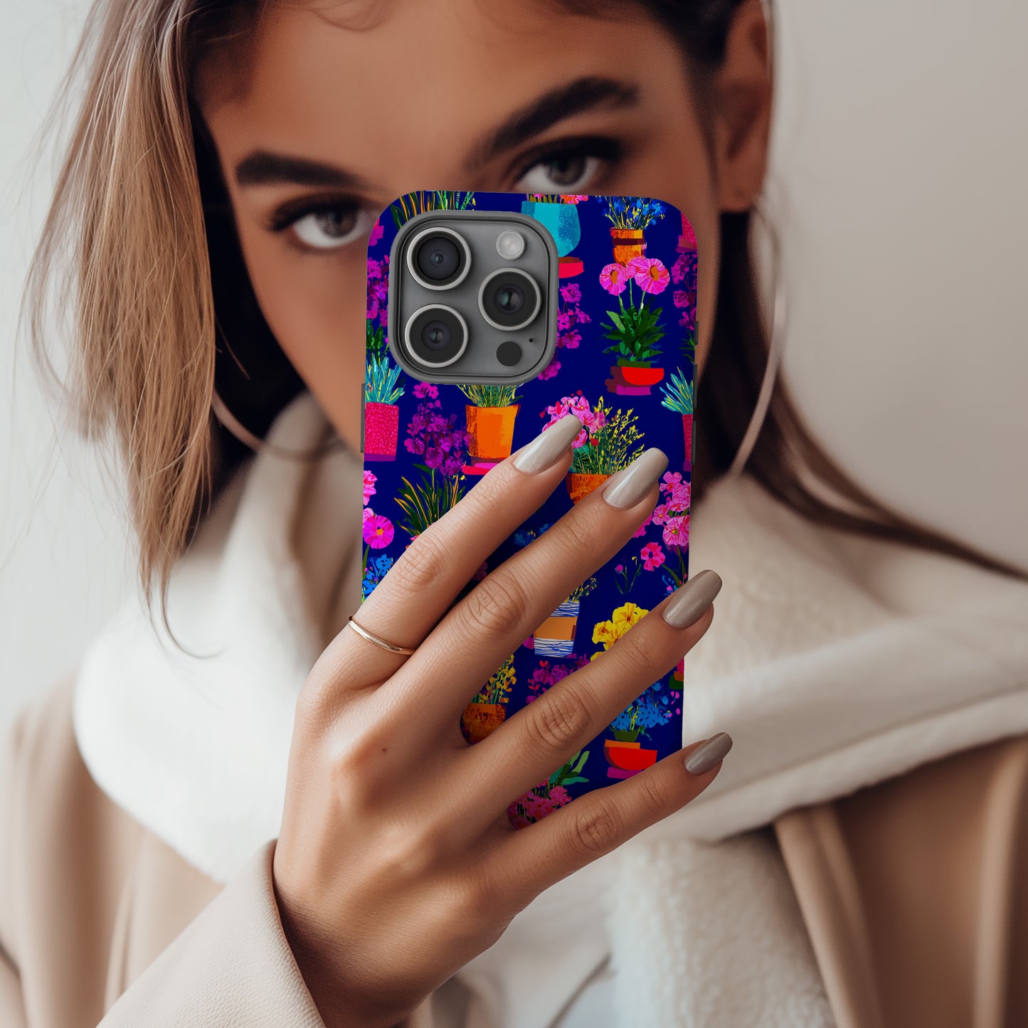 🌸 Midnight Garden Pots – Vibrant Floral Protective Phone Case 🌸