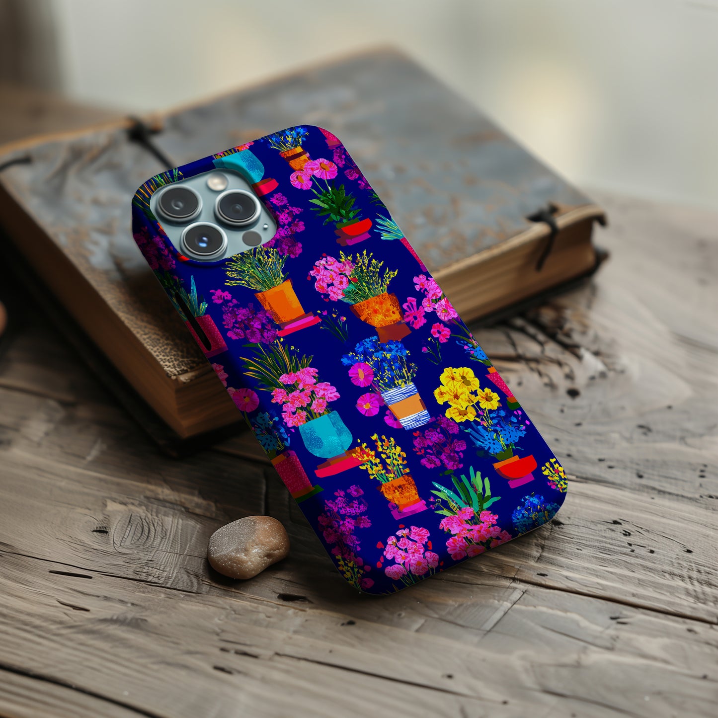🌸 Midnight Garden Pots – Vibrant Floral Protective Phone Case 🌸