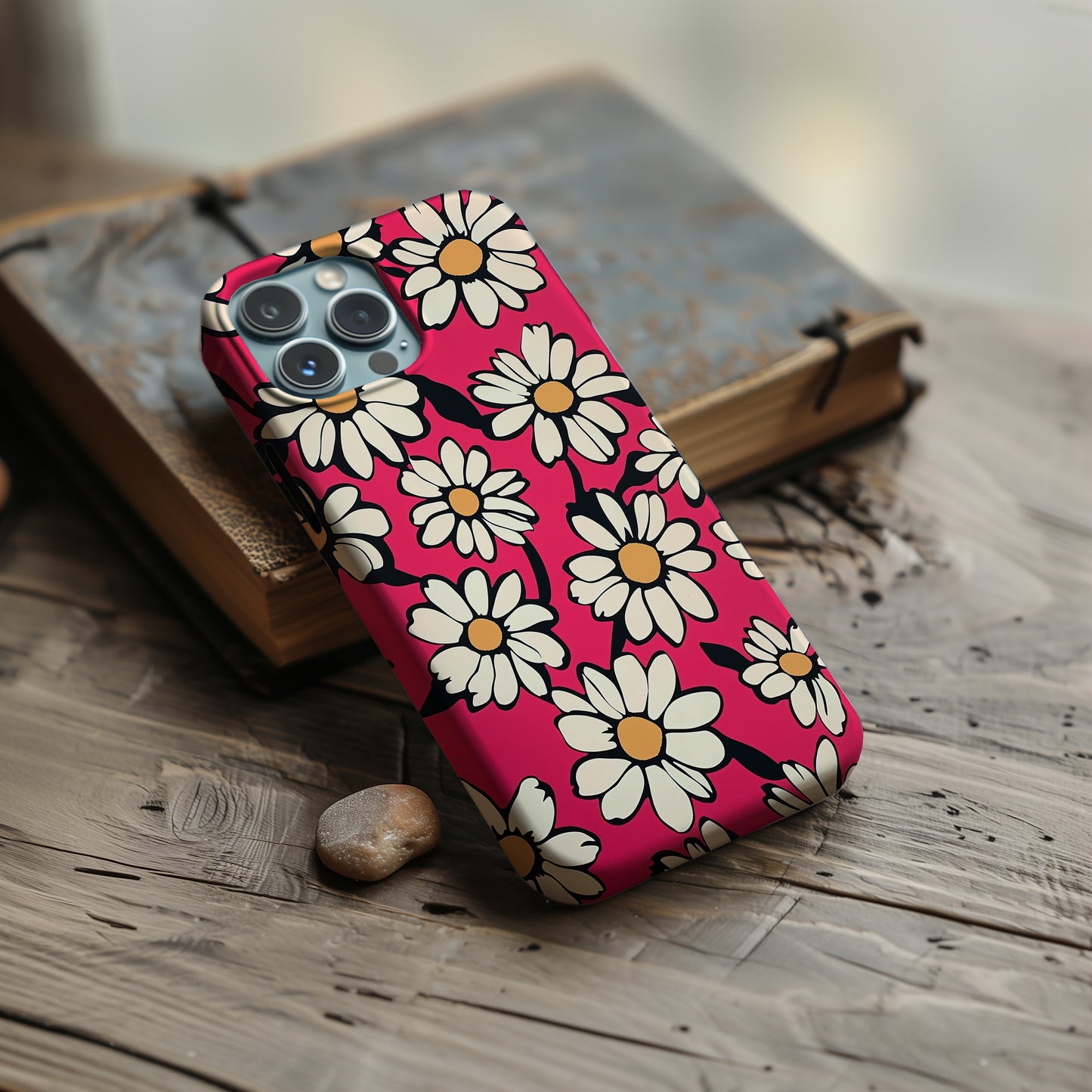 🌼 Retro Daisy Pop – Hot Pink Floral Protective Phone Case 🌼