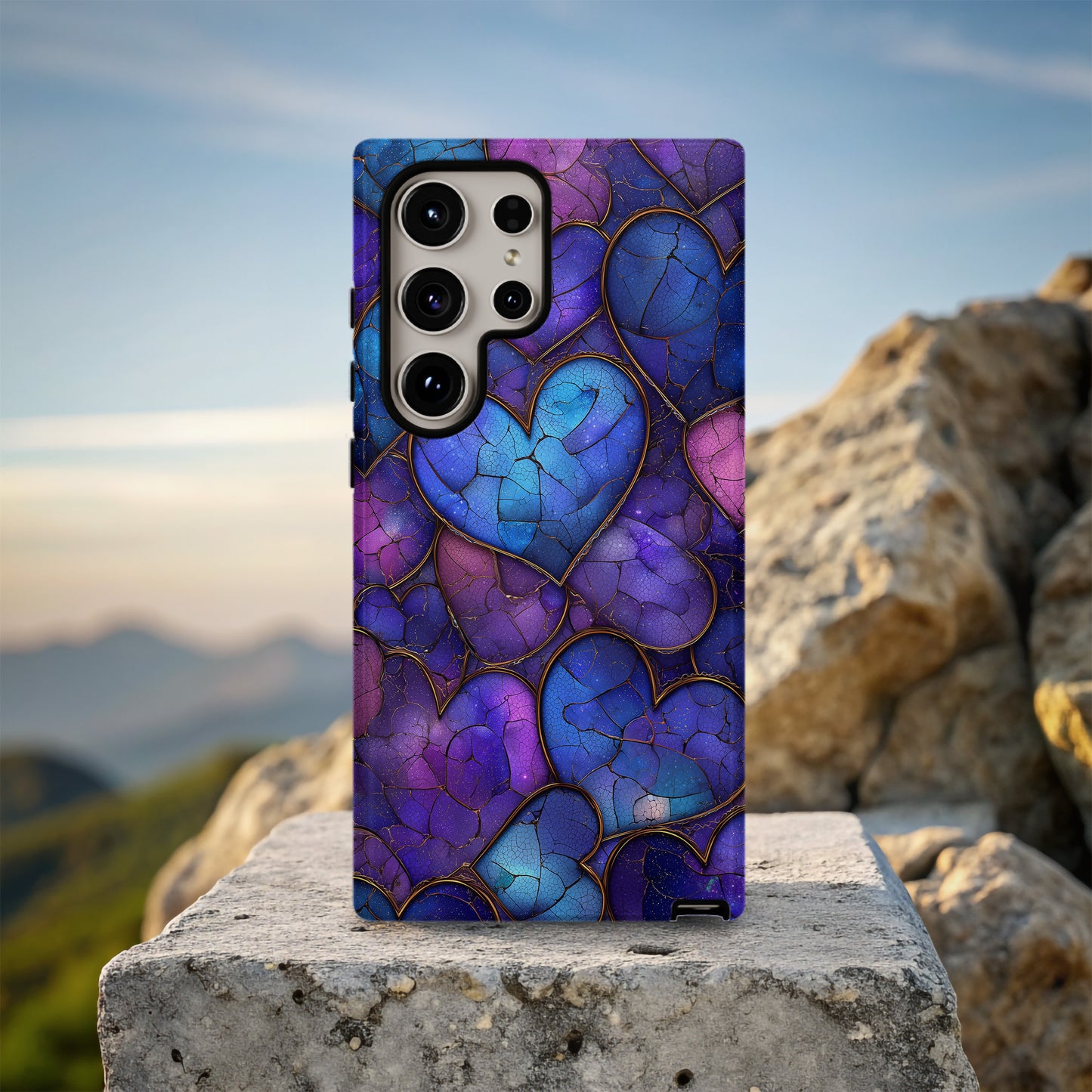 Galaxy Heart Aesthetic Phone Case – Purple & Blue Cosmic Love Design