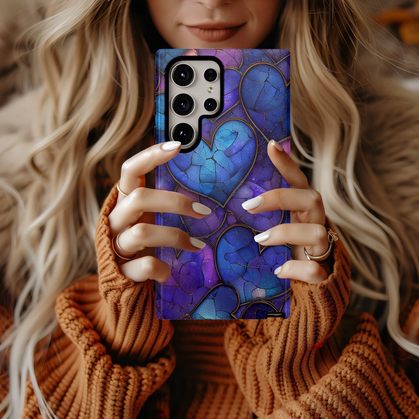 Galaxy Heart Aesthetic Phone Case – Purple & Blue Cosmic Love Design