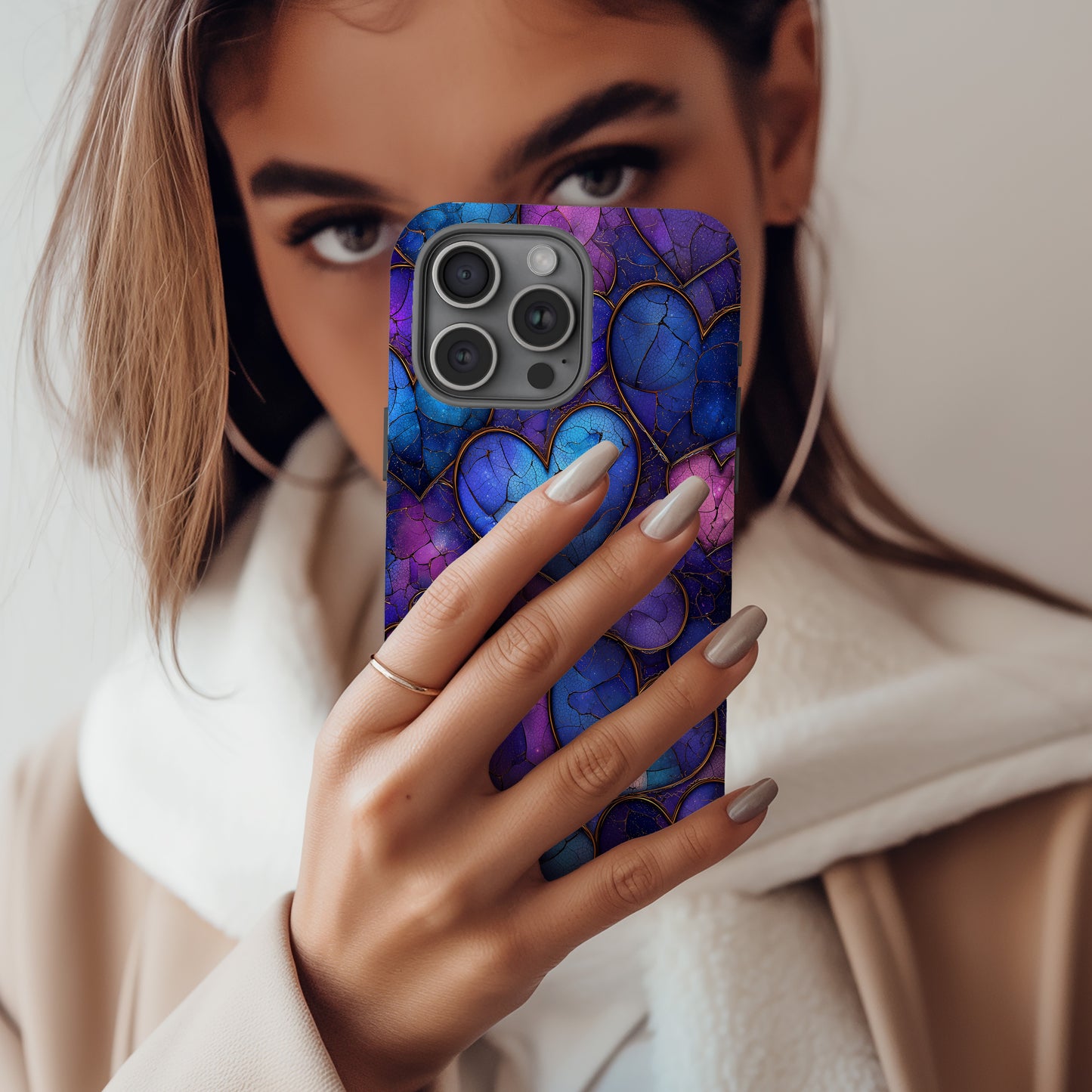 Galaxy Heart Aesthetic Phone Case – Purple & Blue Cosmic Love Design