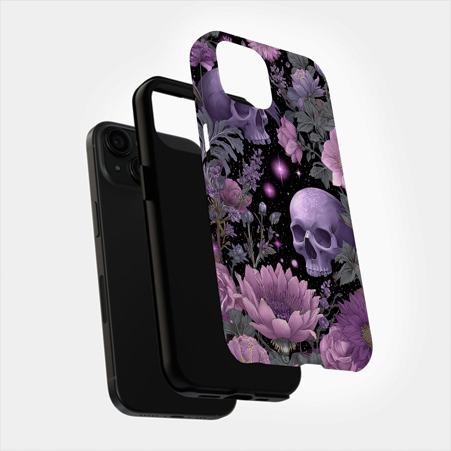💀🌸 Midnight Bloom Skull Protective Phone Case