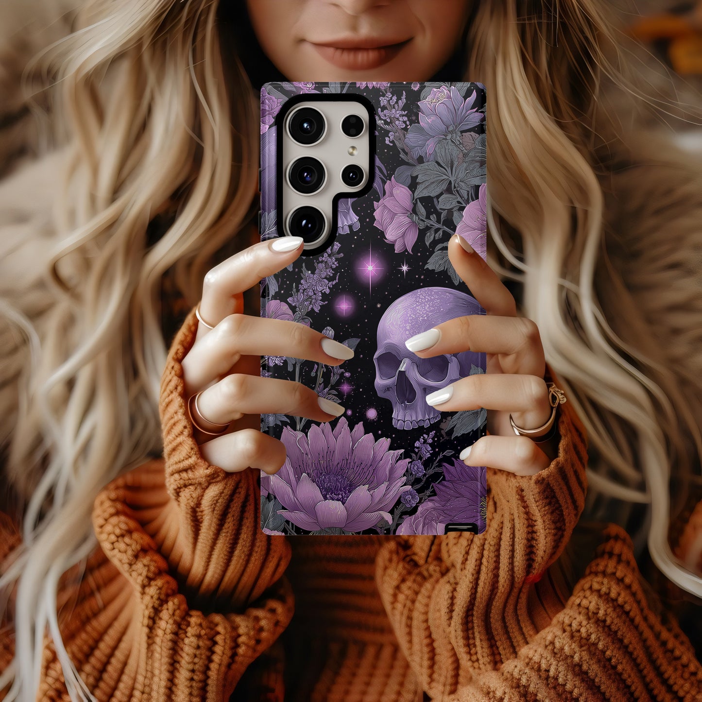 💀🌸 Midnight Bloom Skull Protective Phone Case