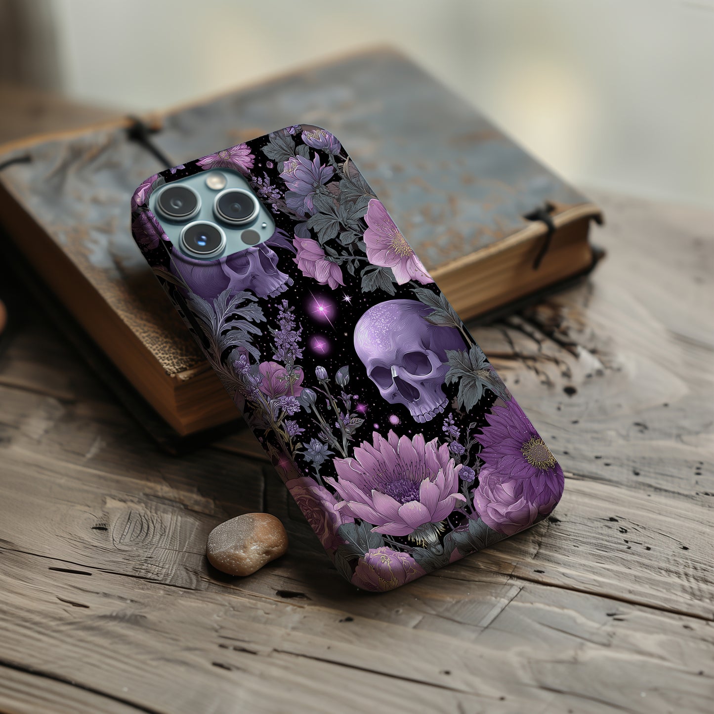 💀🌸 Midnight Bloom Skull Protective Phone Case