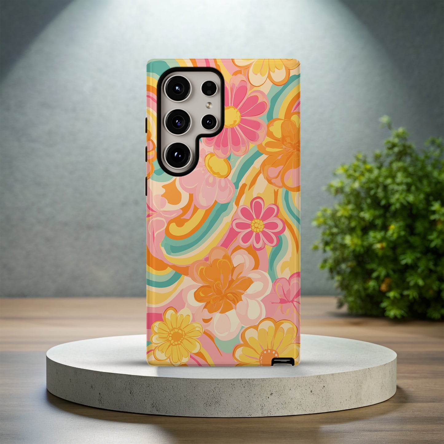 🌼 Retro Sunset Bloom Protective Phone Case