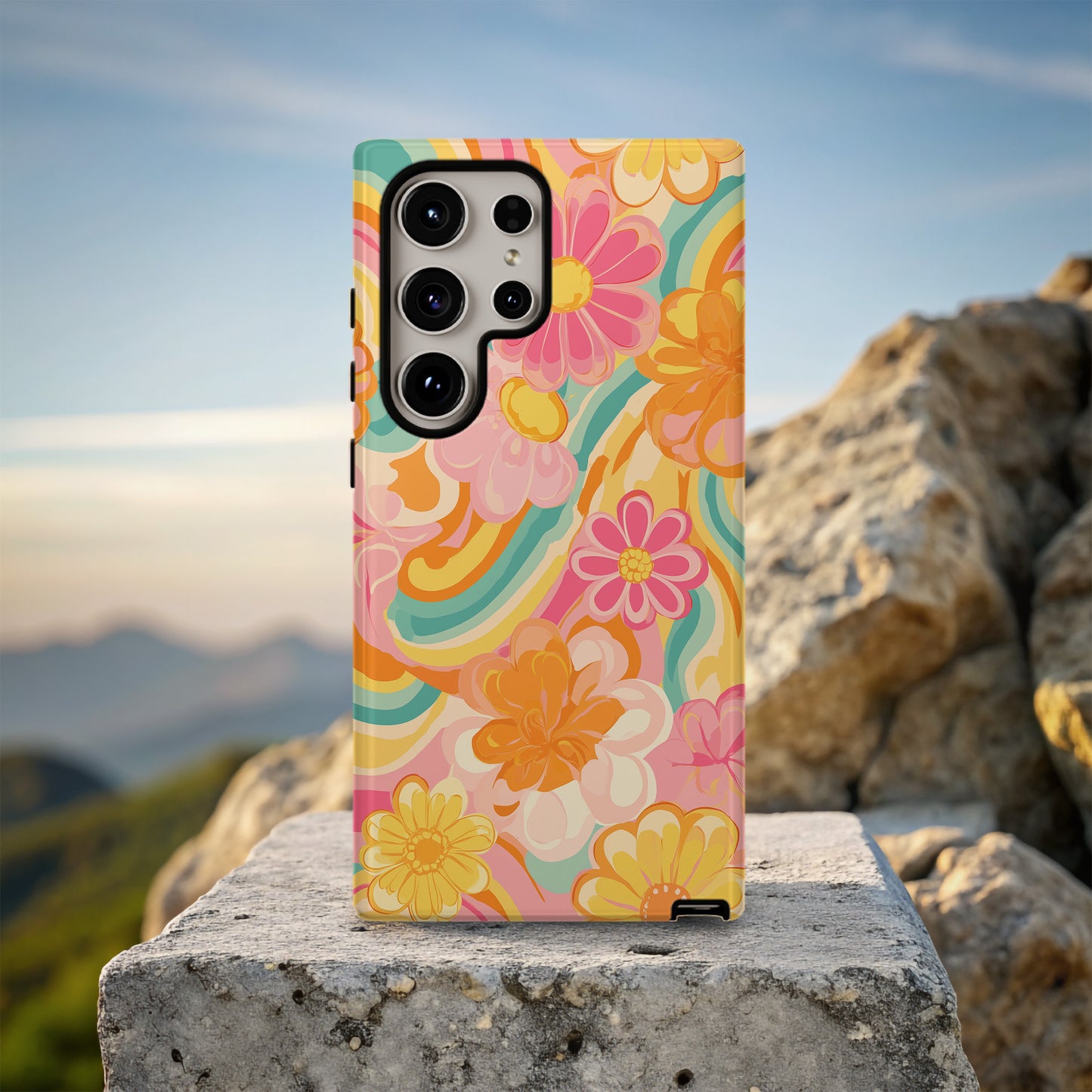 🌼 Retro Sunset Bloom Protective Phone Case