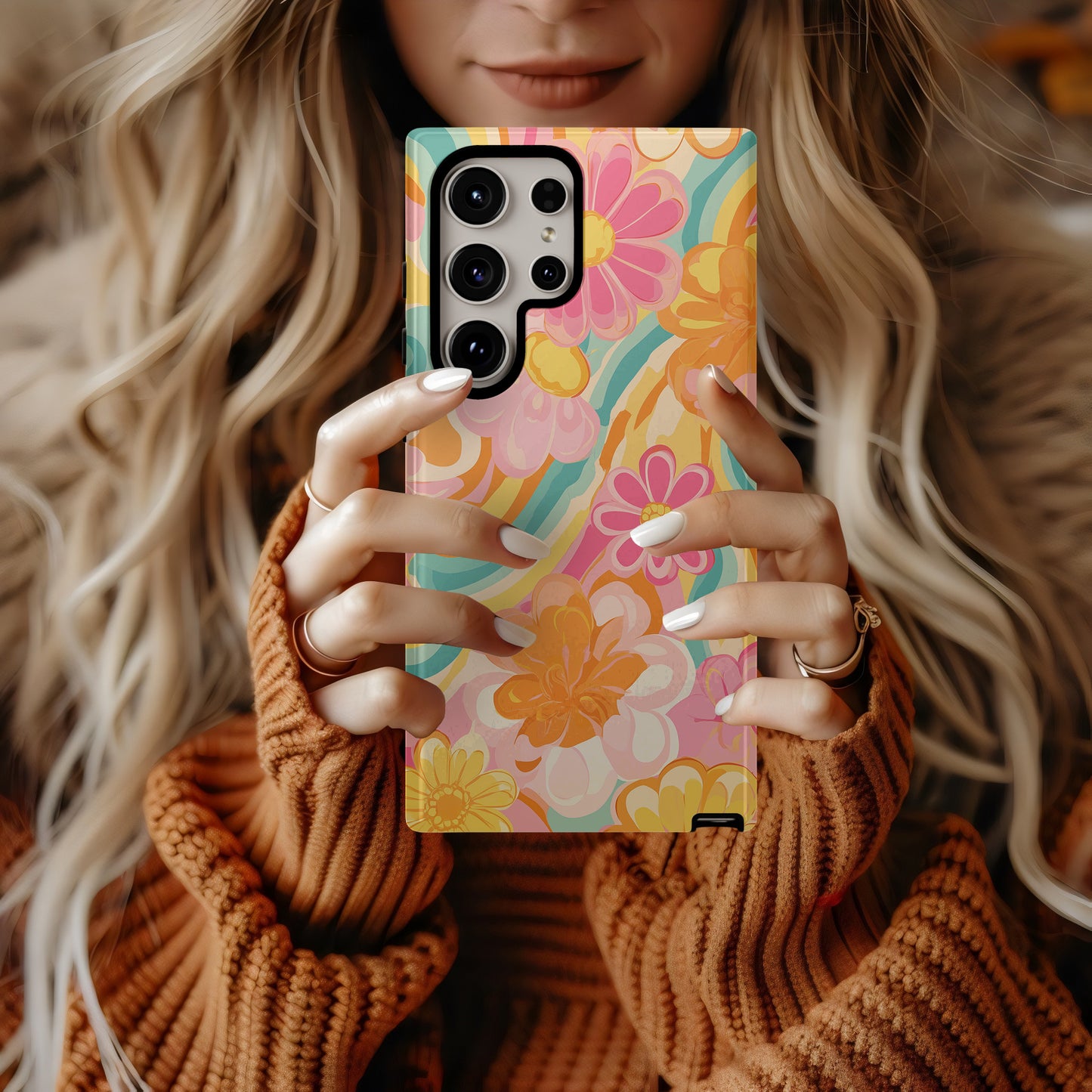 🌼 Retro Sunset Bloom Protective Phone Case