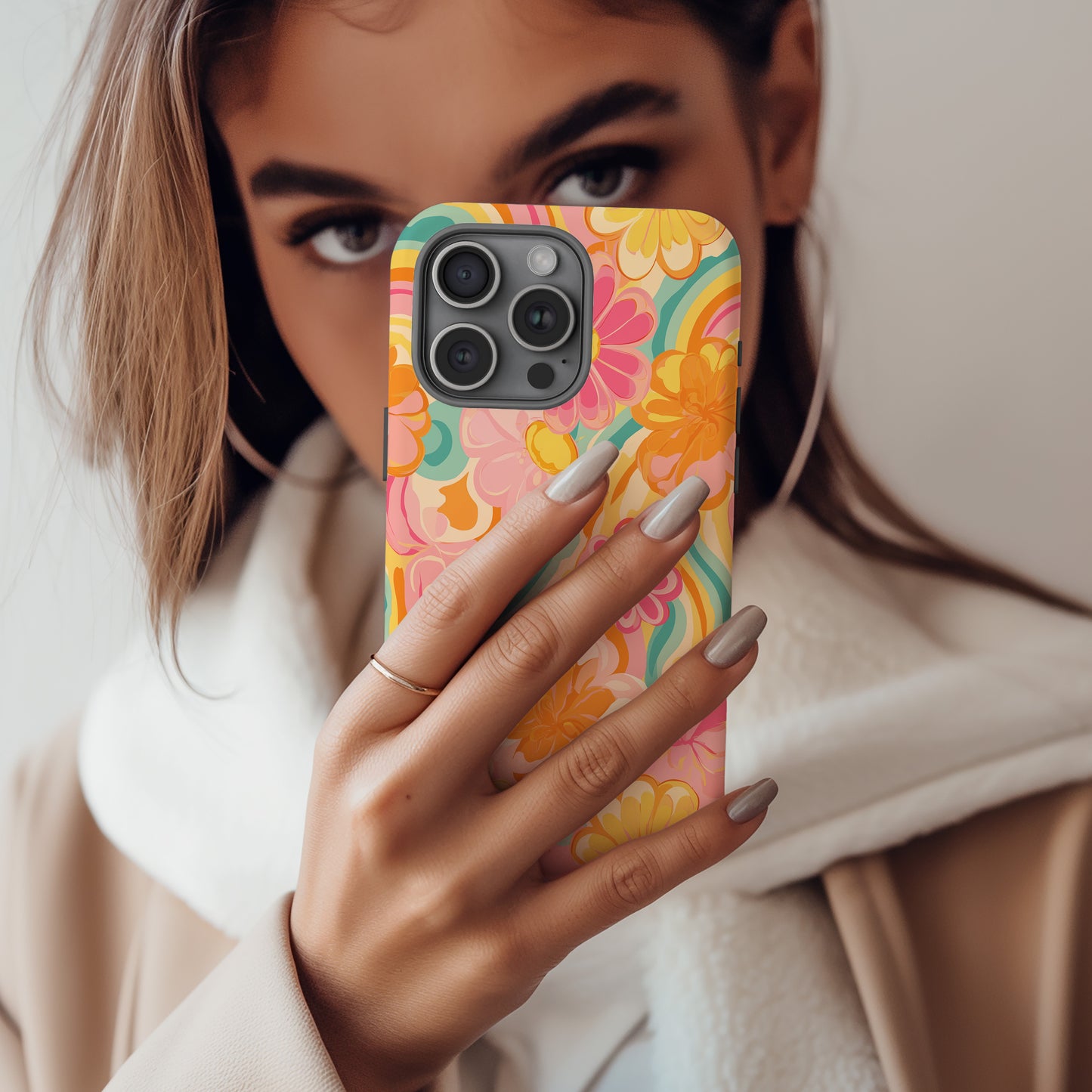 🌼 Retro Sunset Bloom Protective Phone Case