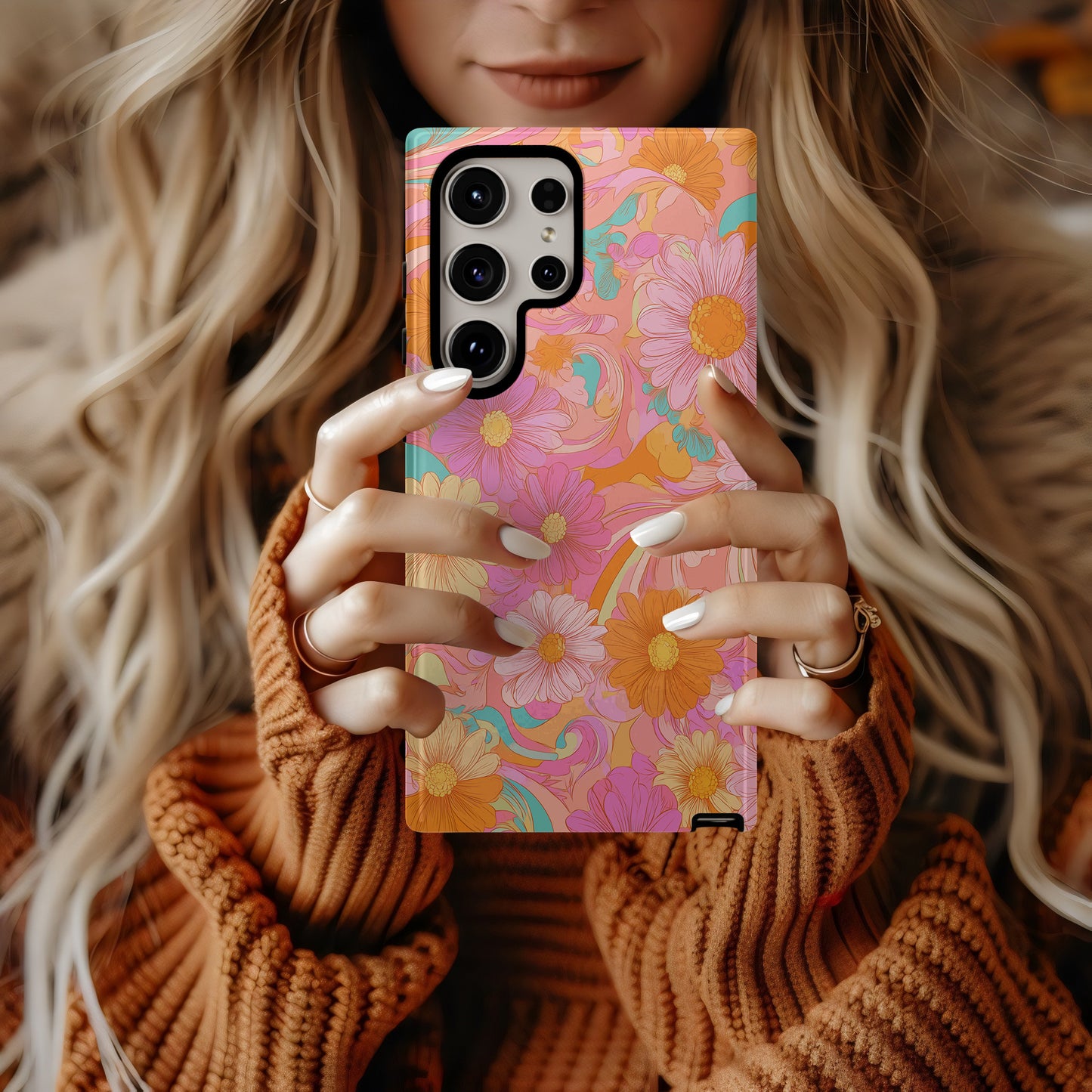 Retro Bloom Swirl Protective Phone Case