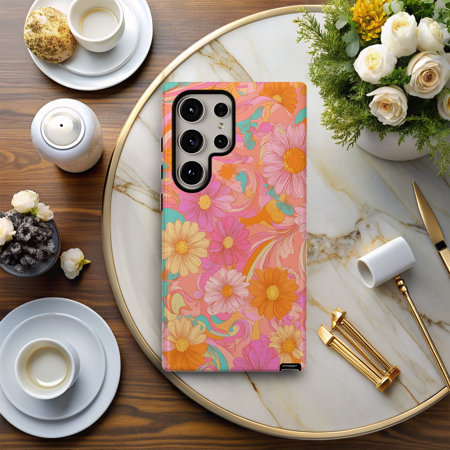 Retro Bloom Swirl Protective Phone Case