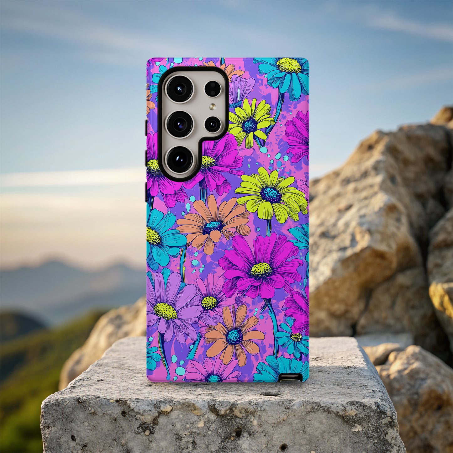 Neon Daisy Pop Protective Phone Case