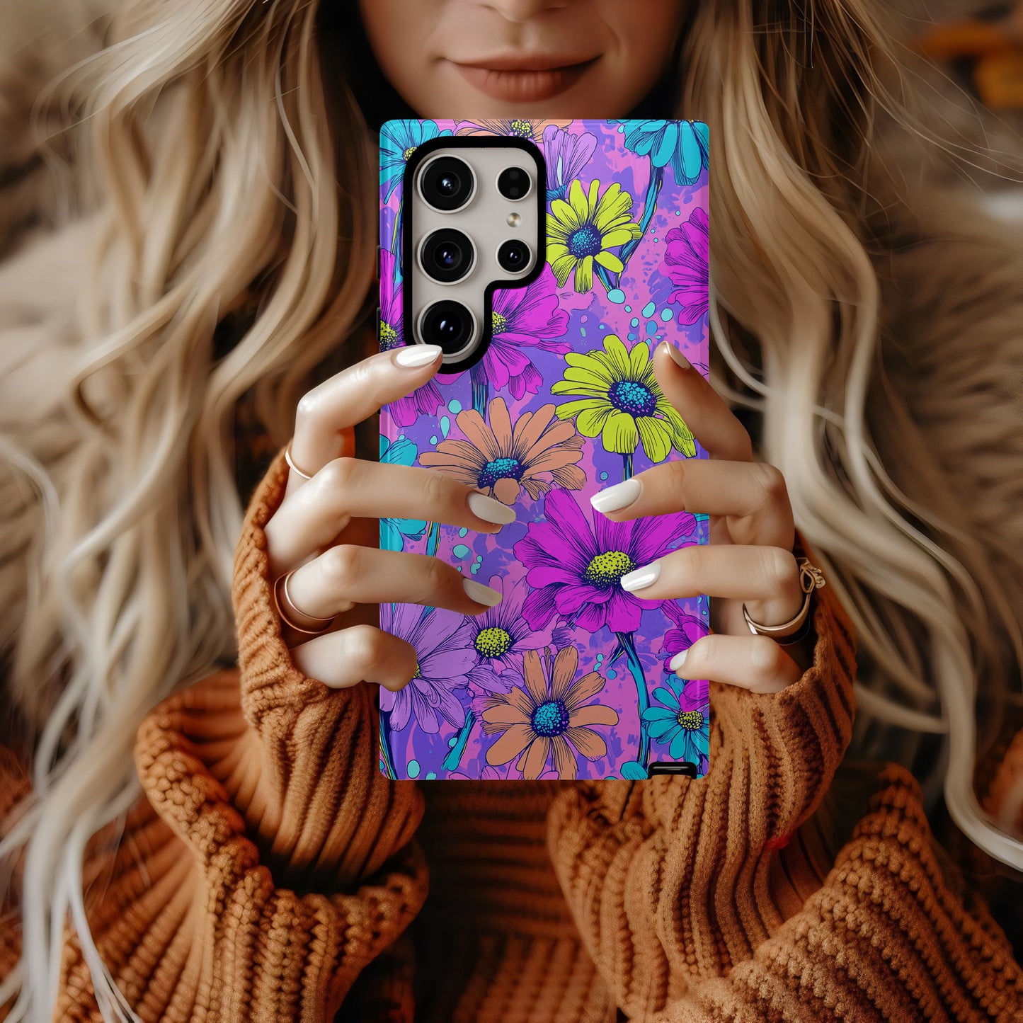 Neon Daisy Pop Protective Phone Case