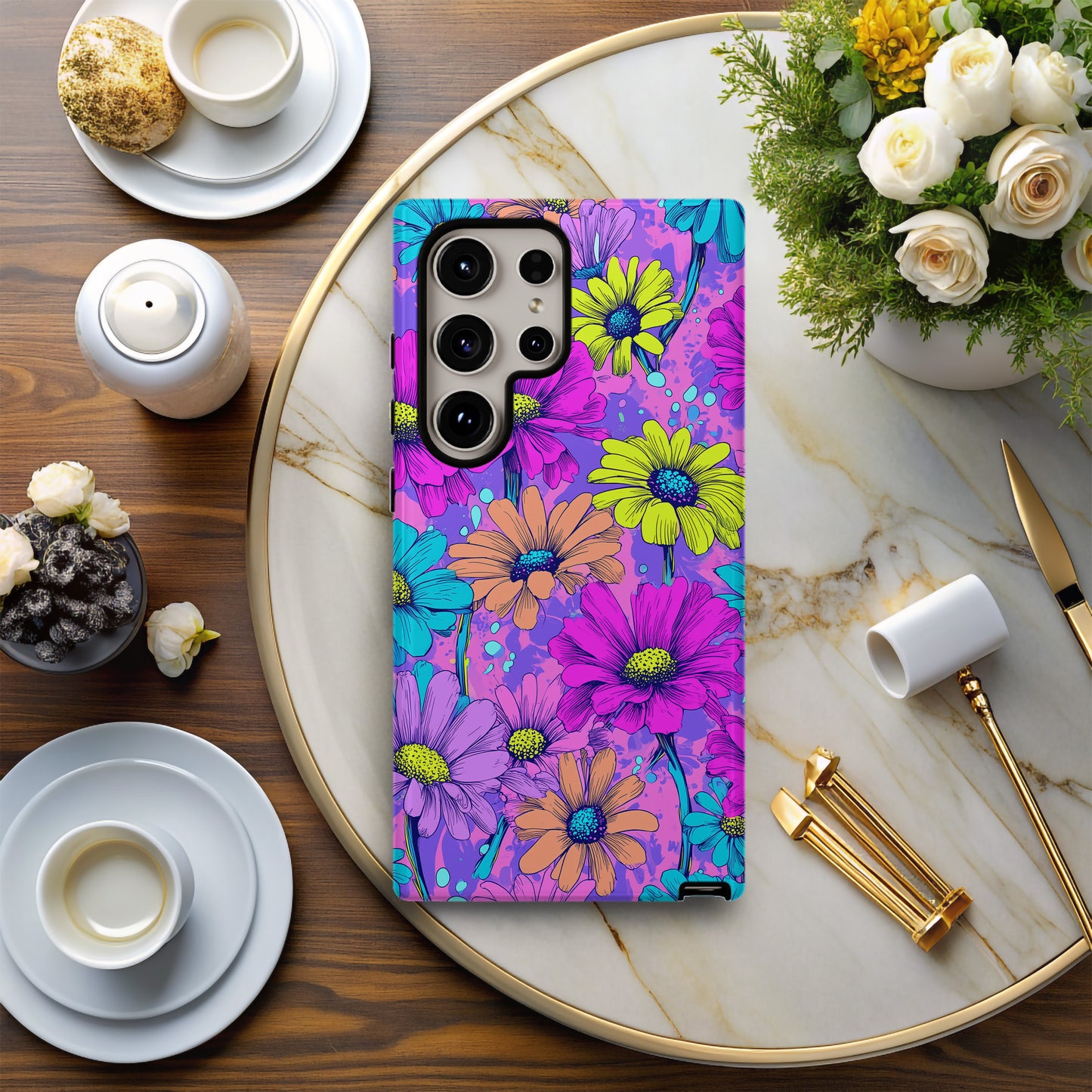 Neon Daisy Pop Protective Phone Case
