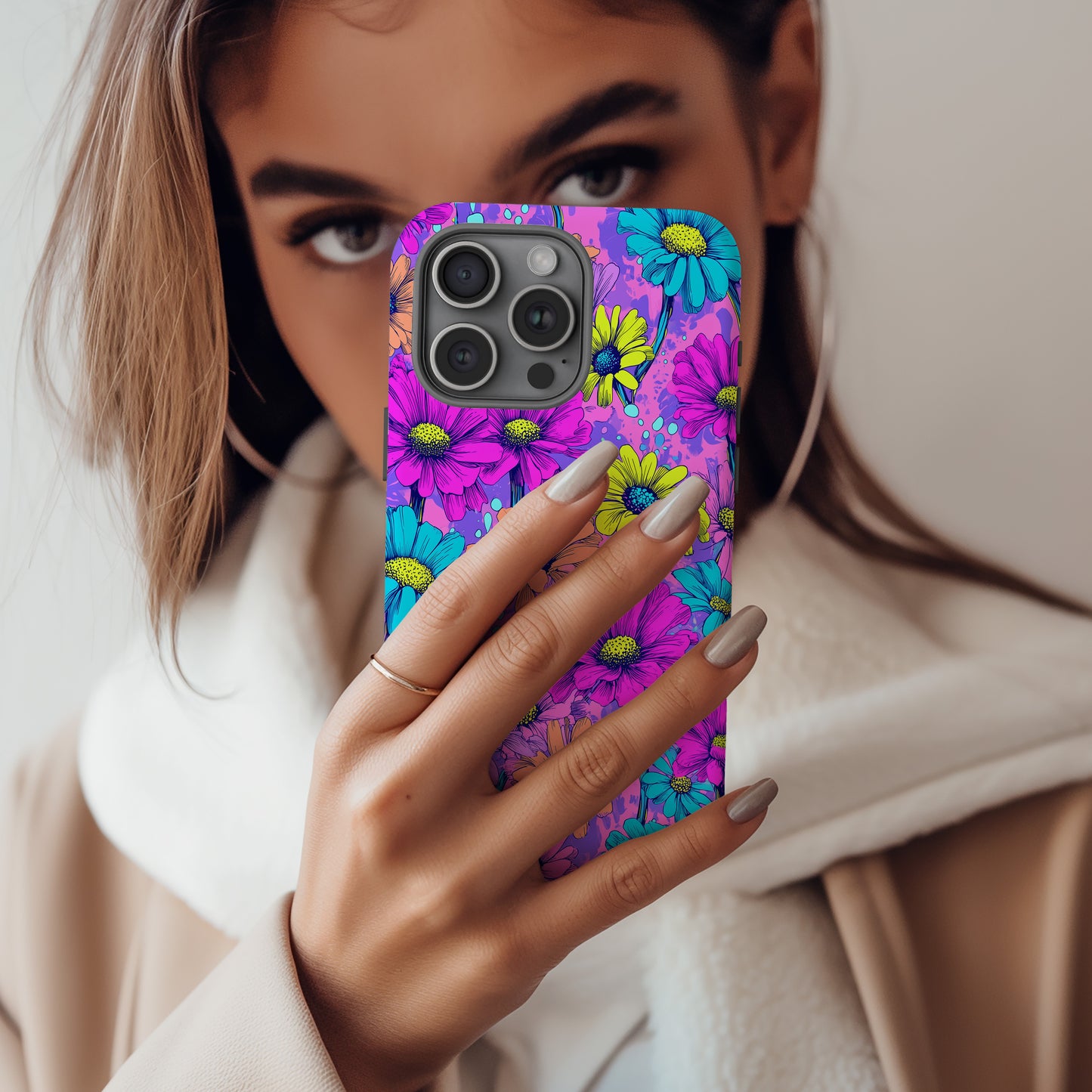 Neon Daisy Pop Protective Phone Case