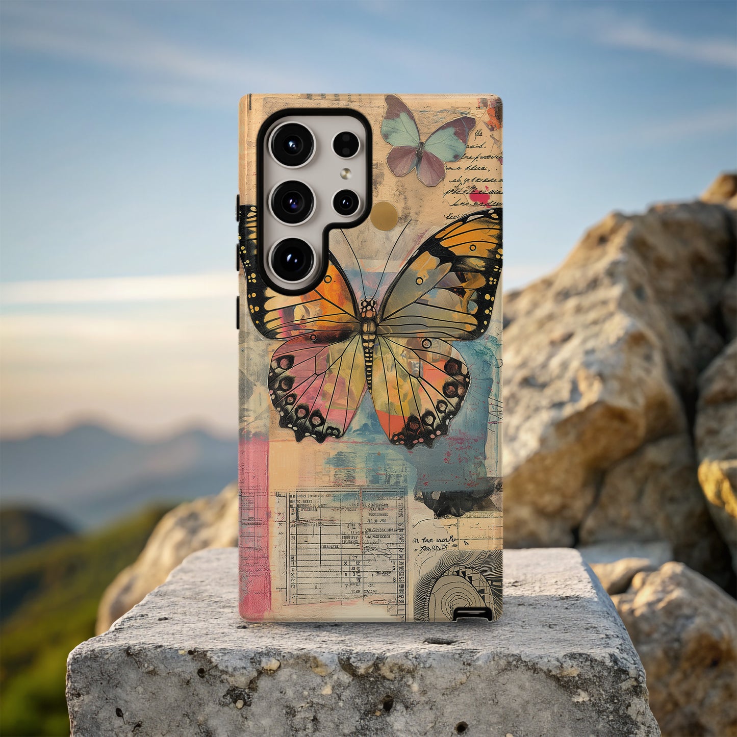 Vintage Monarch Butterfly Collage Protective Phone Case