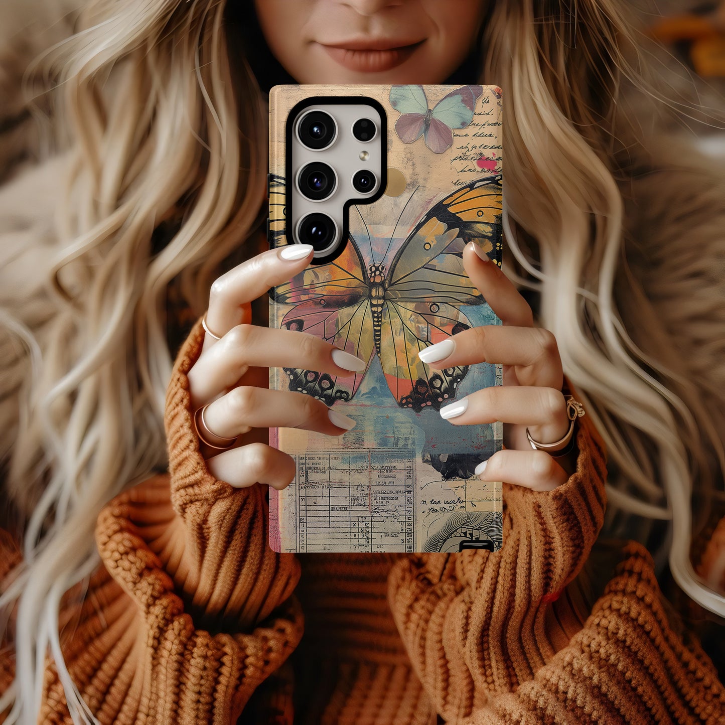 Vintage Monarch Butterfly Collage Protective Phone Case