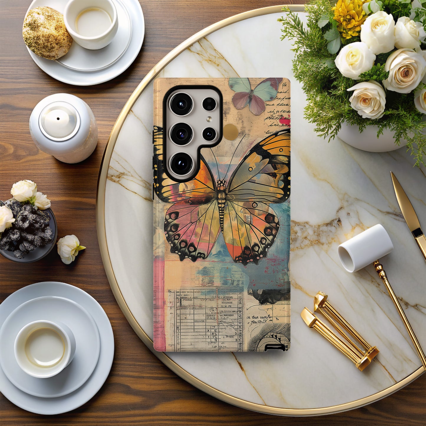 Vintage Monarch Butterfly Collage Protective Phone Case