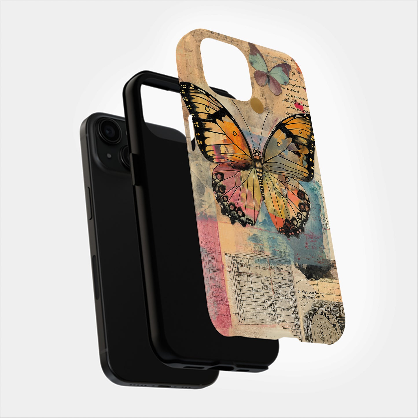 Vintage Monarch Butterfly Collage Protective Phone Case