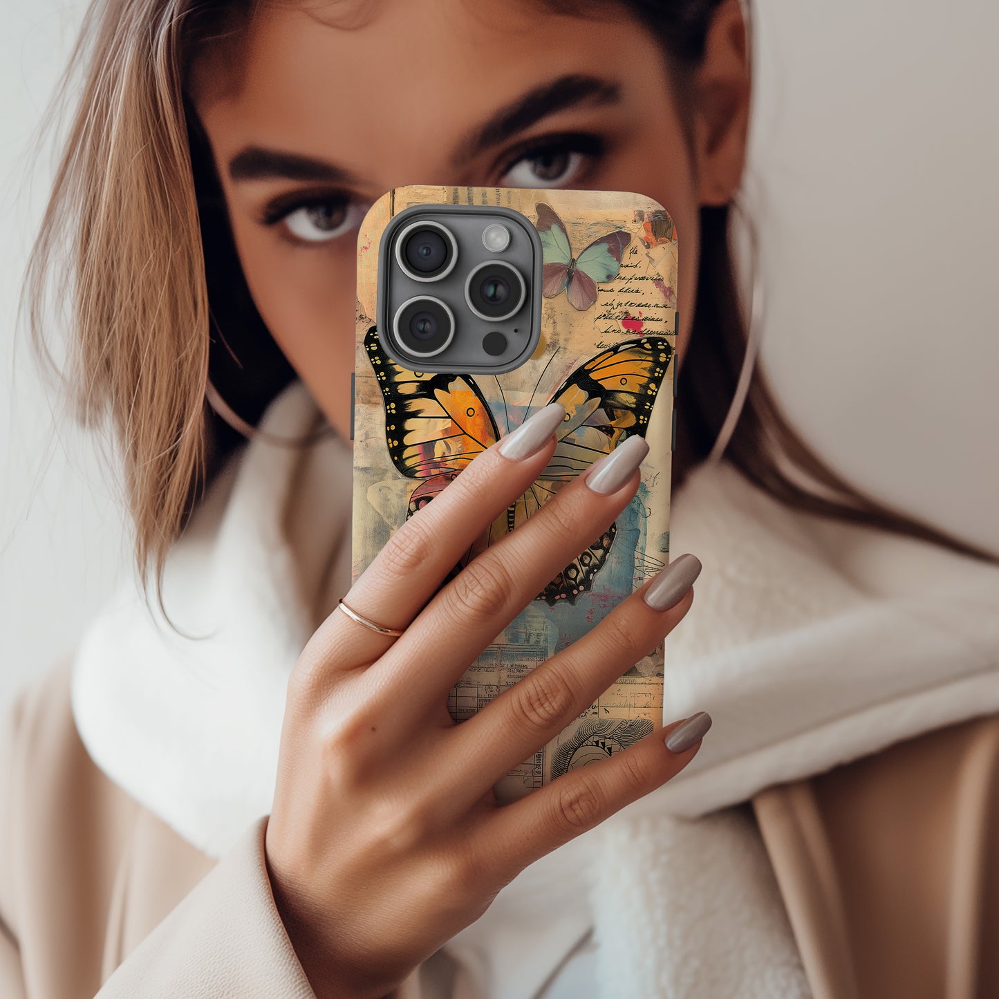 Vintage Monarch Butterfly Collage Protective Phone Case