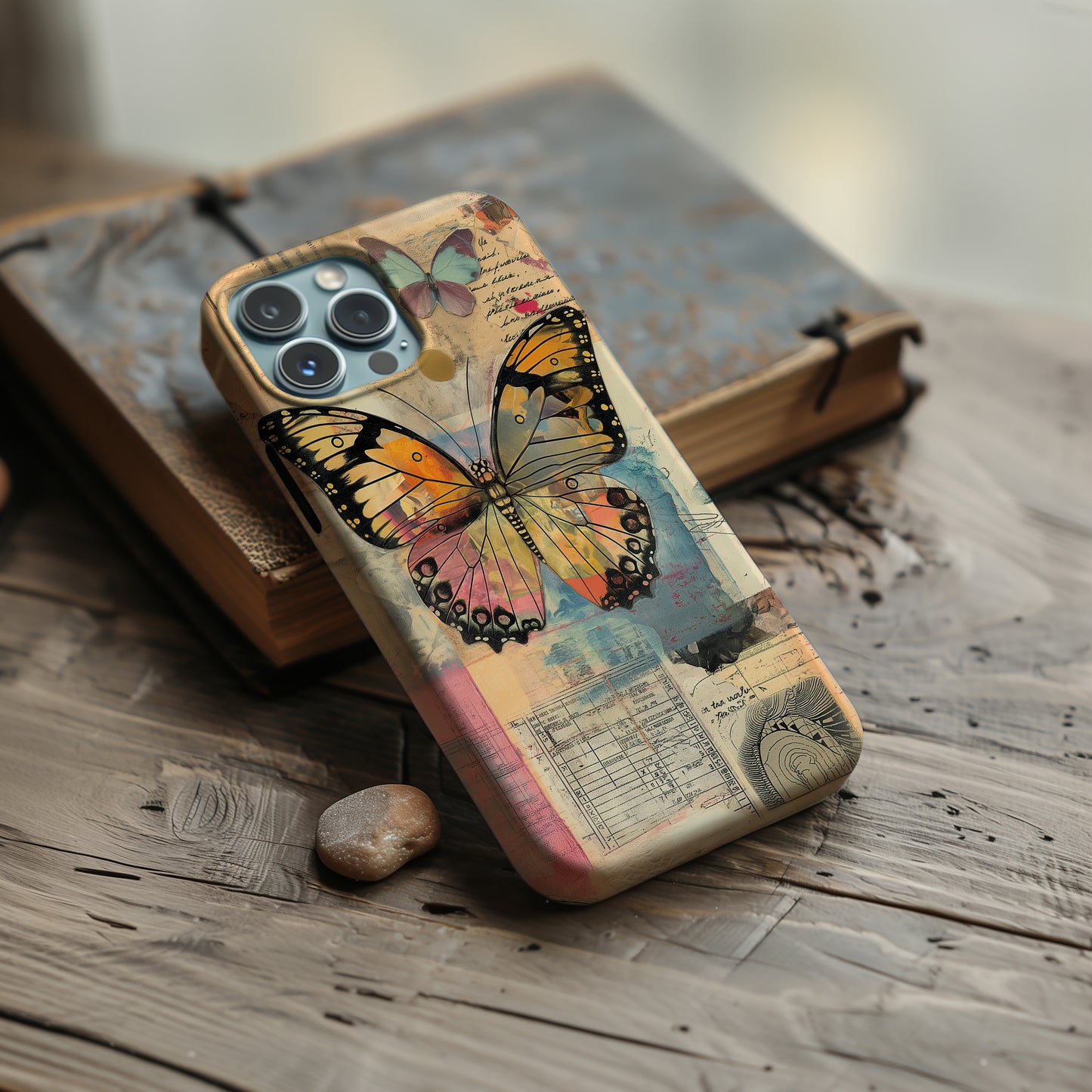 Vintage Monarch Butterfly Collage Protective Phone Case