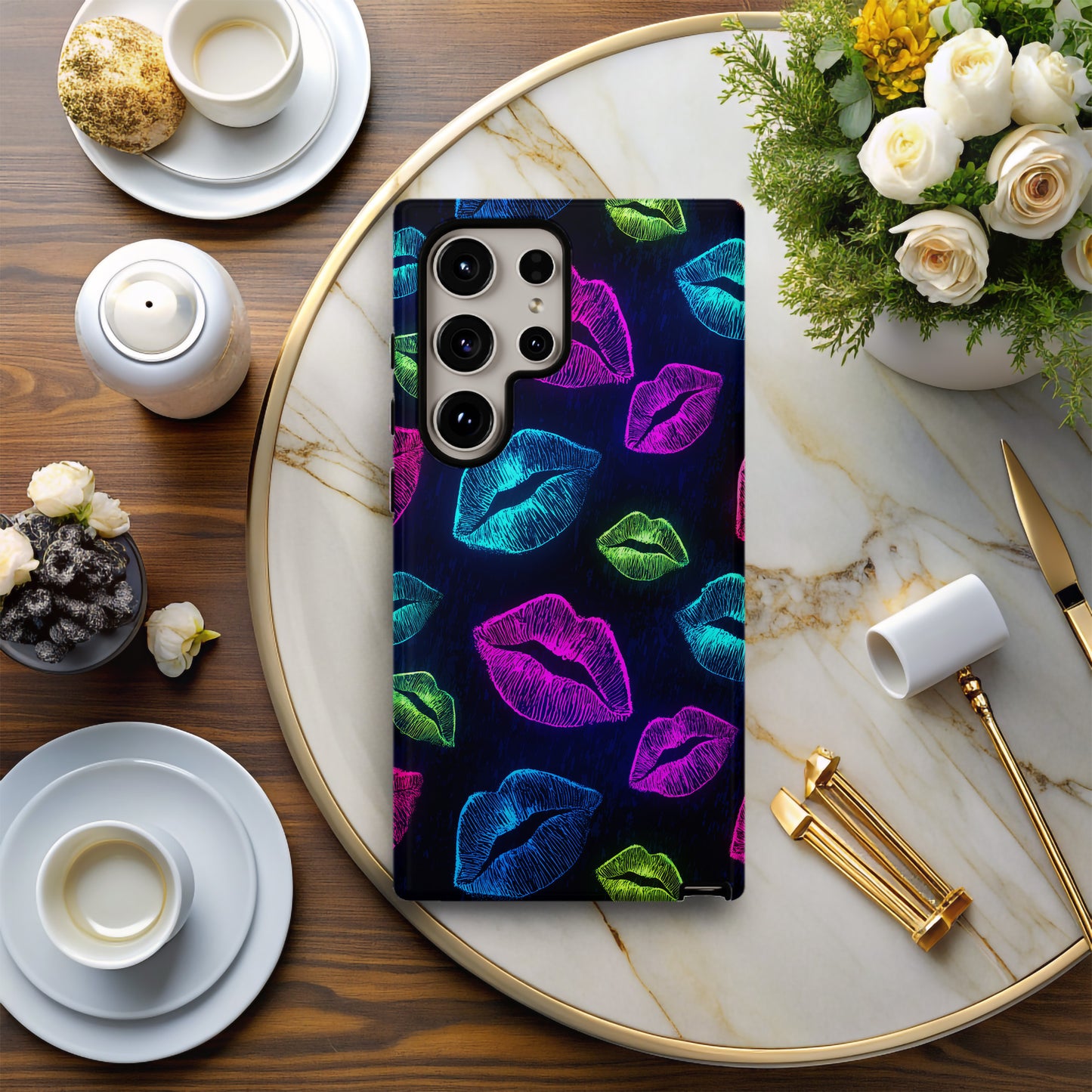 Neon Kiss Lips Protective Phone Case