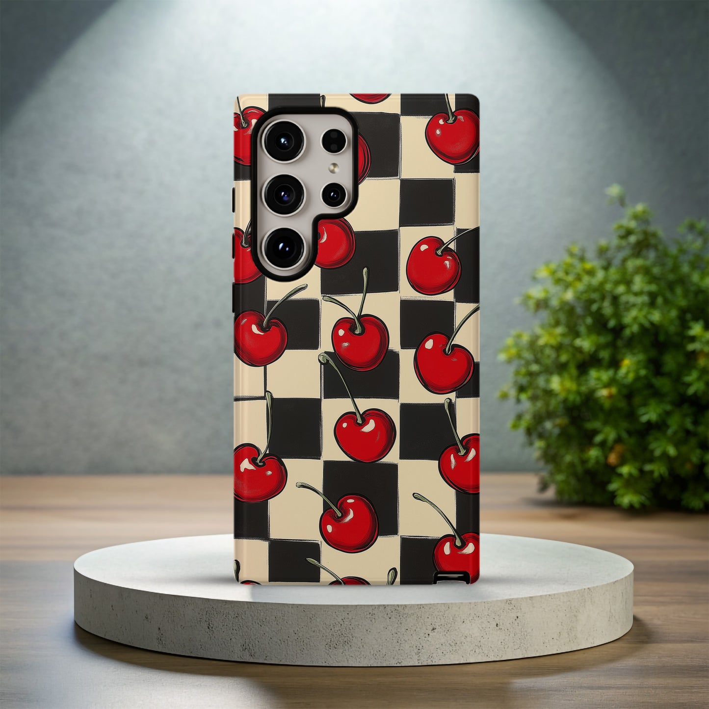 Retro Cherry Checkerboard Protective Phone Case