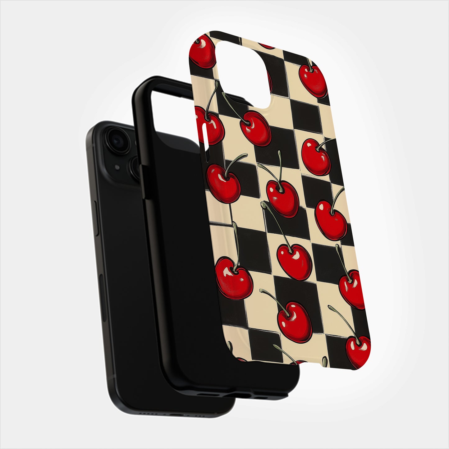 Retro Cherry Checkerboard Protective Phone Case